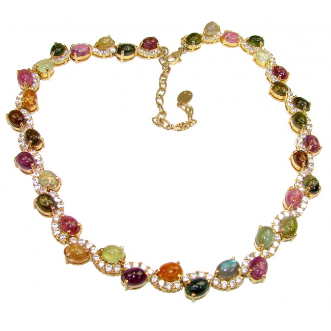 Mesmerizing Natural Watermelon Tourmaline 18K Gold over .925 Sterling Silver Necklace 28 Inch