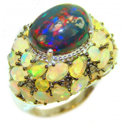 Pure Energy Genuine Black Opal 14K White Gold over .925 Sterling Silver handmade Ring size 8