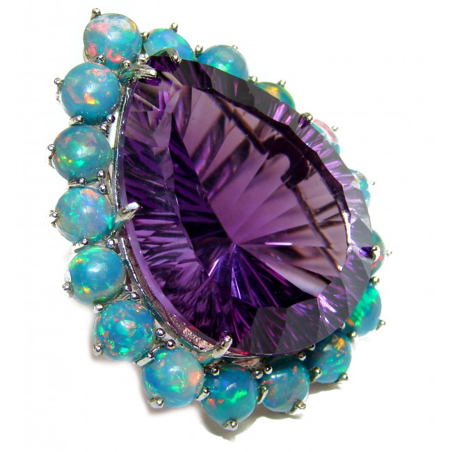 37.8 carat Incredible Amethyst Black Opal .925 Sterling Silver handcrafted ring size 5 1/2