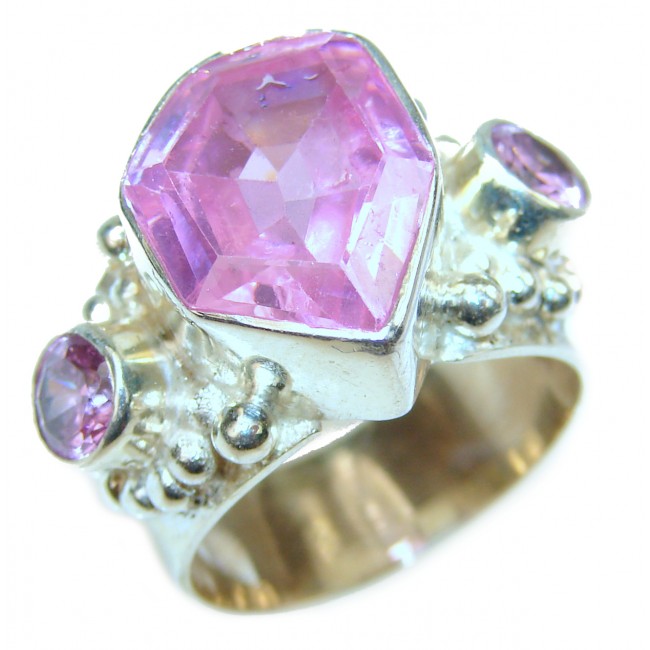 Fabulous Pink Topaz .925 Silver handcrafted Statement Ring s. 7