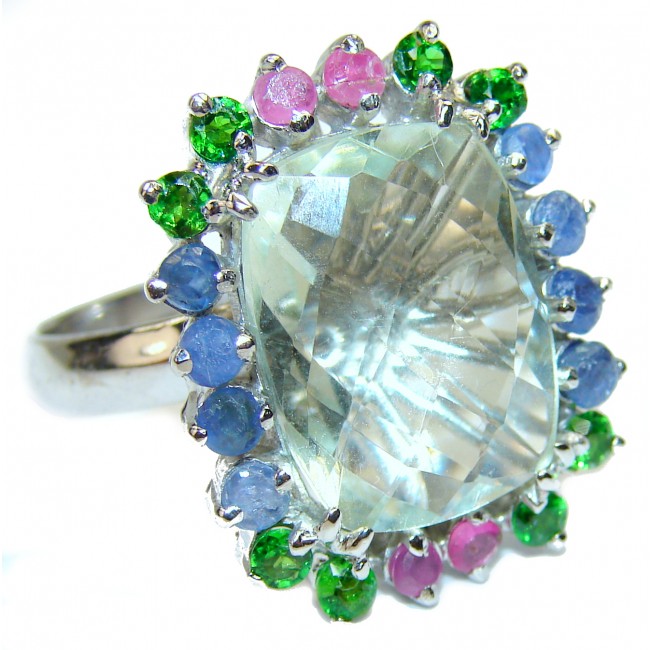 Incredible Green Amethyst .925 Sterling Silver handcrafted ring size 8 3/4