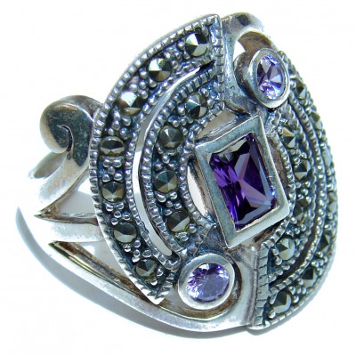 Energizing Amethyst Sterling Silver handmade Poison Ring size 7