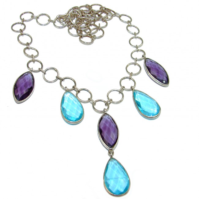 Genuine multicolor Quartz .925 Sterling Silver handcrafted necklace