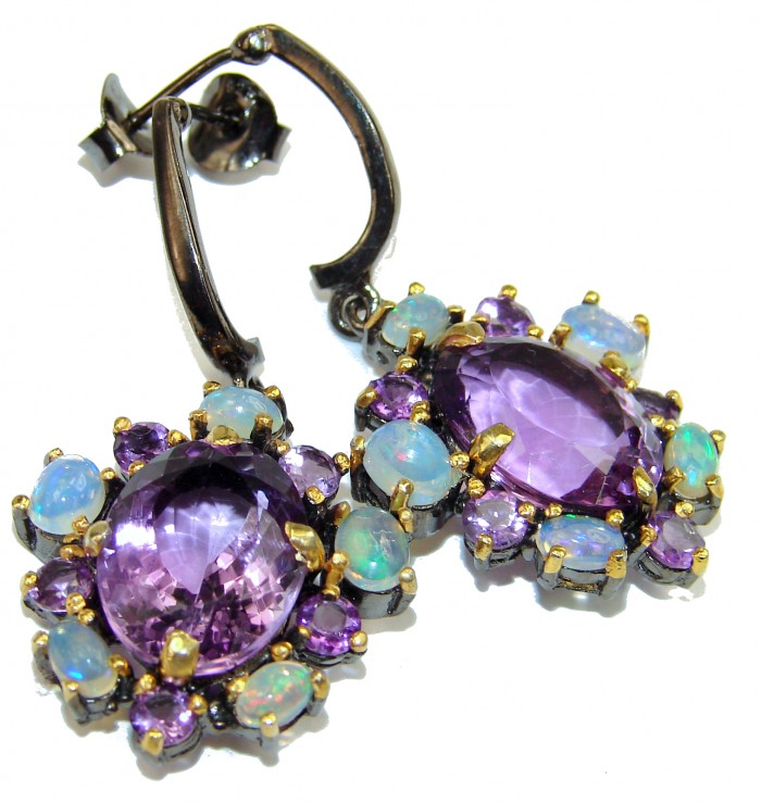Exclusive real Amethyst Sapphire black rhodium over .925 Sterling Silver handcrafted Earrings