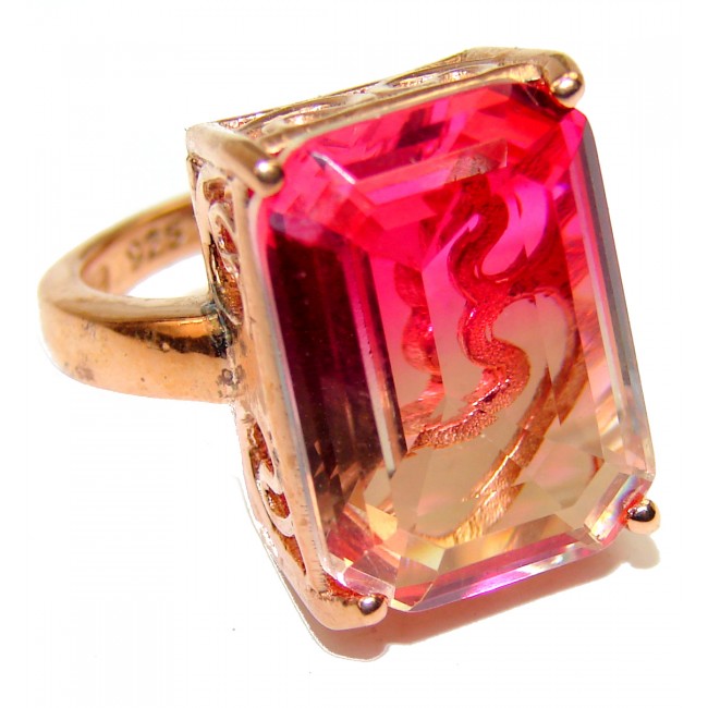Fancy Pink Tourmaline 14K Rose Gold over .925 Sterling Silver handmade Ring s. 6 1/2