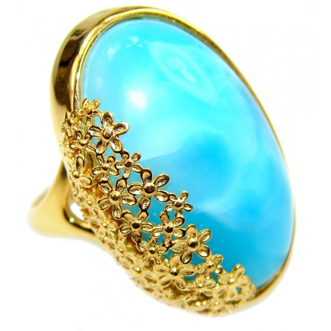 22.6 carat Larimar 18K Gold over .925 Sterling Silver handcrafted Ring s. 7