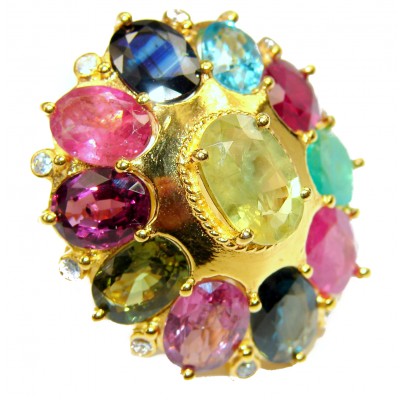 Brazilian Watermelon Tourmaline 14K Gold over .925 Sterling Silver handcrafted Statement Ring size 5
