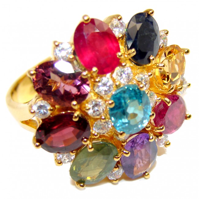 Brazilian Watermelon Tourmaline 14K Gold over .925 Sterling Silver handcrafted Statement Ring size 9