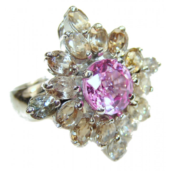 Huge Sweet Pink Topaz .925 Silver handcrafted Ring s. 6 1/2