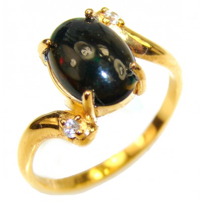 Vintage Design 4.2ctw Genuine Black Opal 14K Gold over .925 Sterling Silver handmade Ring size 7 1/2