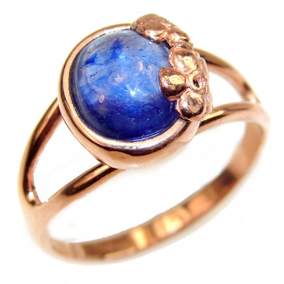 Royal quality unique Blue Sapphire 14K Gold over .925 Sterling Silver handcrafted Ring size 9 1/4