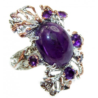 FLORAL DESIGN Authentic Amethyst .925 Sterling Silver Ring size 7 3/4