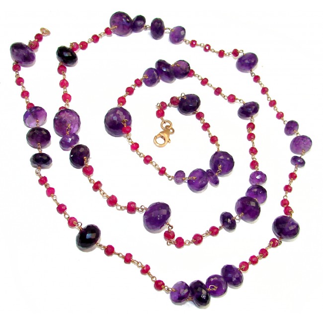 Authentic Amethyst Ruby 36 inches 14k Gold over .925 Sterling Silver handcrafted necklace