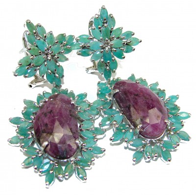 Kashmir Ruby Emerald .925 Sterling Silver handcrafted Large Earrings
