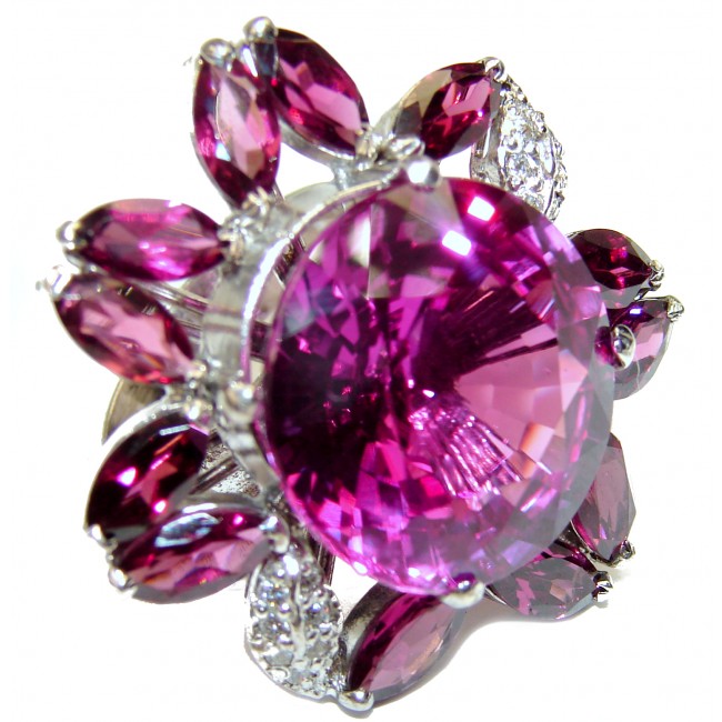 Huge Round cut 35.5 carat Sweet Pink Topaz .925 Silver handcrafted Ring s. 7