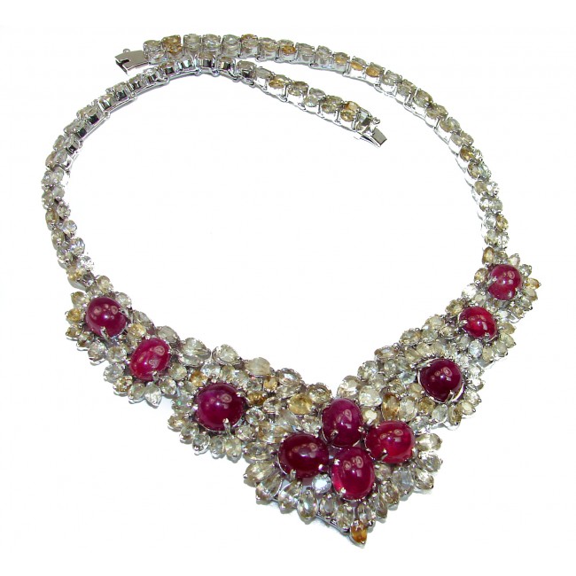 Divine Creation HUGE authentic Ruby 14k Gold over .925 Sterling Silver handcrafted necklace