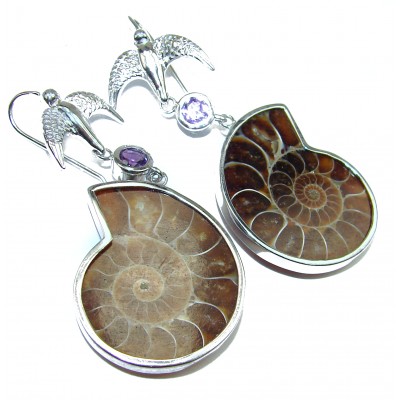 Swallow Bohemian Style Ammonite Fossil .925 Sterling Silver earrings
