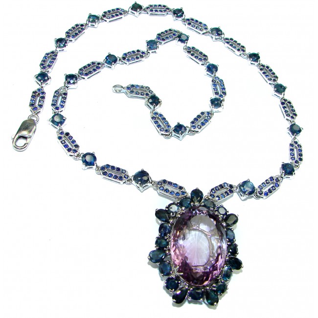 Spectacular Amethyst Sapphire 14K white Gold over .925 Sterling Silver handcrafted Statement necklace