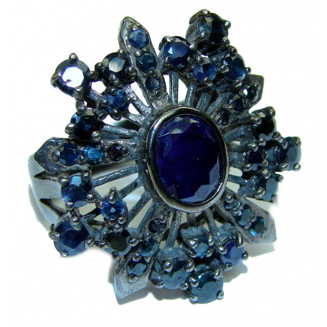 Incredible 14.85 carat authentic Sapphire .925 Sterling Silver handmade large Ring size 9