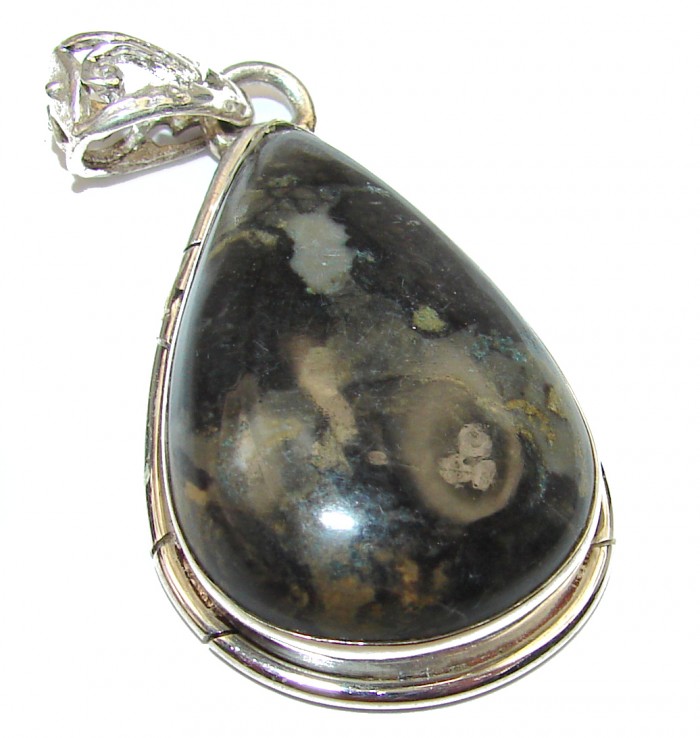 Genuine Silky Black Jasper .925 Sterling Silver handmade pendant