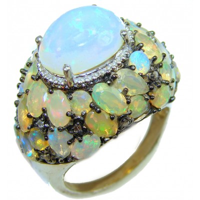 Pure Energy Genuine Black Opal 14K White Gold over .925 Sterling Silver handmade Ring size 8 1/4