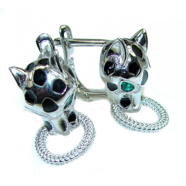 Panther Precious genuine Emerald .925 Sterling Silver earrings