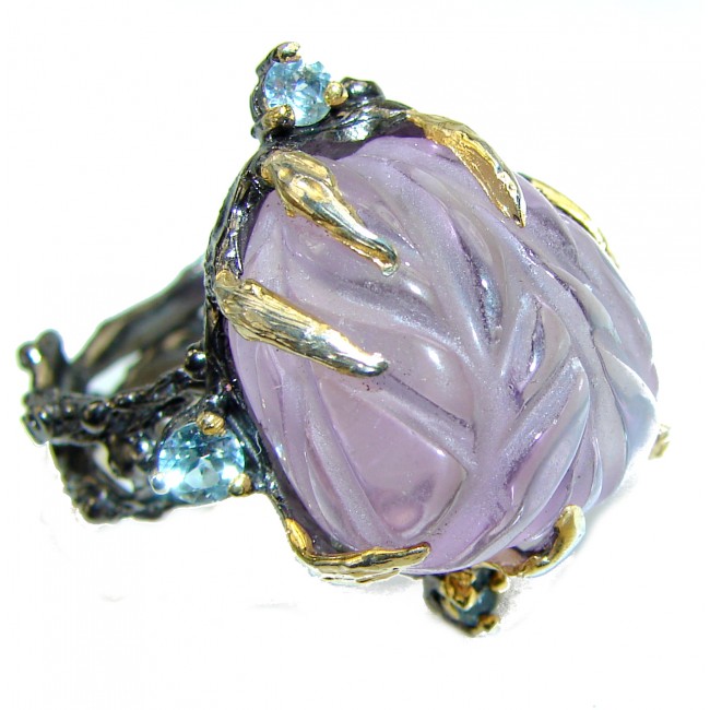 Jumbo Vintage Style Carved Amethyst .925 Sterling Silver handmade Cocktail Ring s. 9