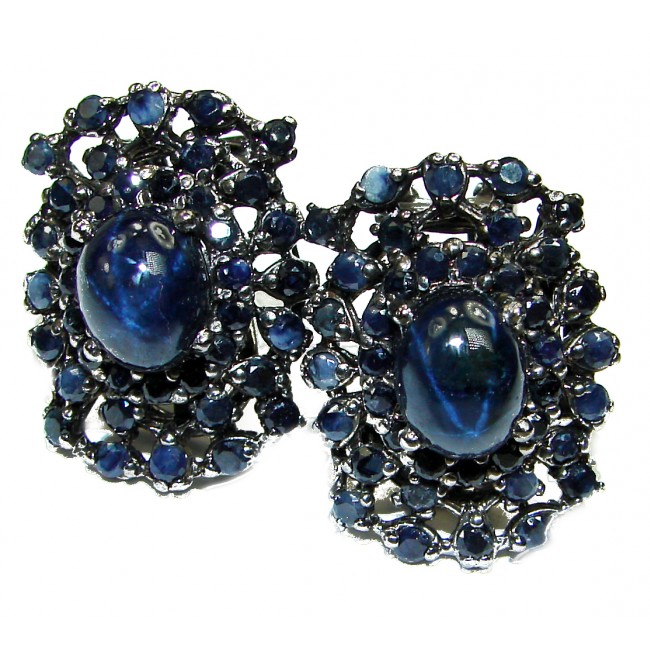 Genuine Sapphire black rhodium over .925 Sterling Silver handcrafted Earrings