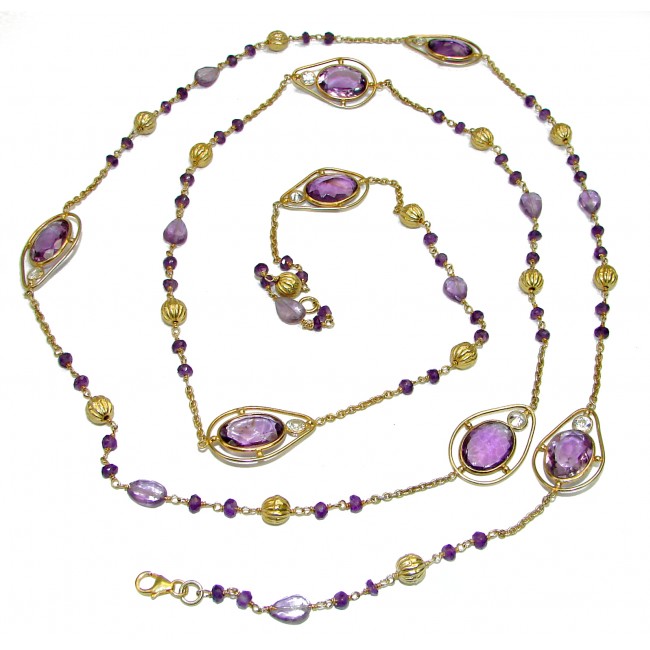 38 inches Amethyst 14K Gold over .925 Sterling Silver handmade Station Necklace