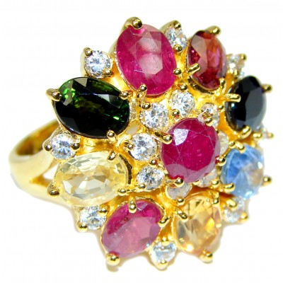 Ruby Brazilian Watermelon Tourmaline 14K Gold over .925 Sterling Silver handcrafted Statement Ring size 8 3/4