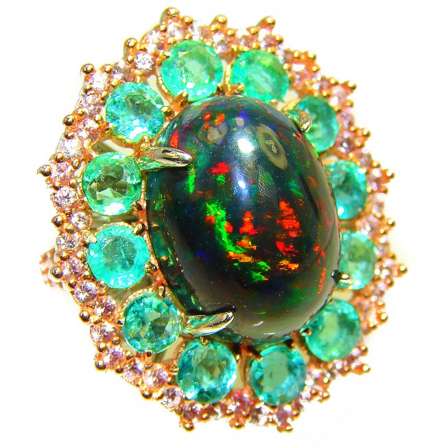 Pure Energy Genuine Black Opal 14K White Gold over .925 Sterling Silver handmade Ring size 7 1/4