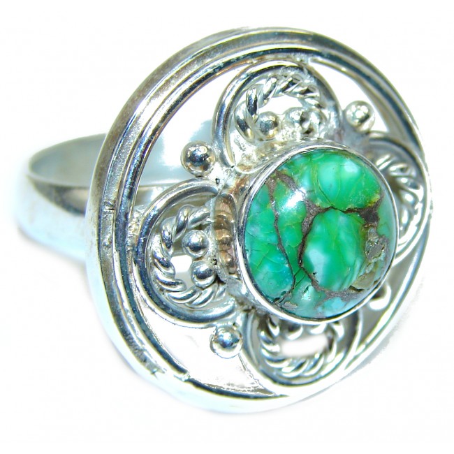 Green Turquoise .925 Sterling Silver handcrafted ring; s. 10