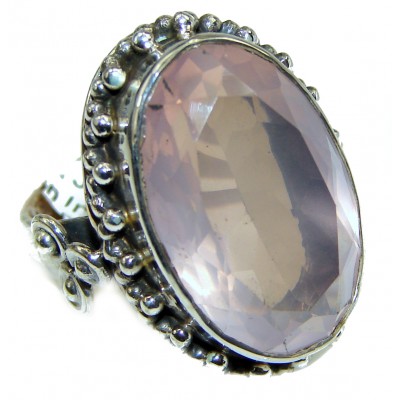 Large 12.2 carat Rose Quartz .925 Sterling Silver brilliantly handcrafted ring s. 7 1/2