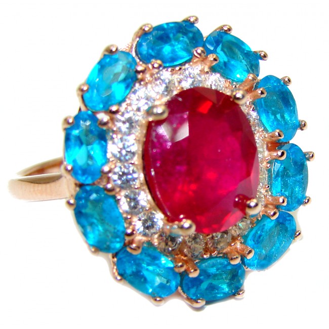 Stunning Beauty 6.5 carat authentic Ruby 14K Gold over .925 Sterling Silver Ring size 6 3/4