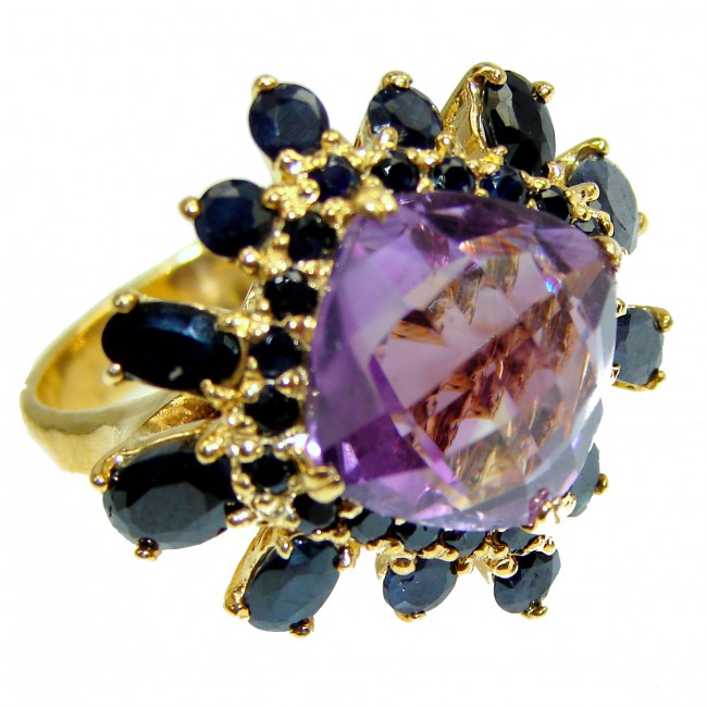 Vintage Beauty Amethyst Sapphire 14K Gold over .925 Sterling Silver handcrafted ring size 8