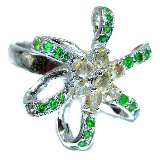 Great Bow Citrine Chrome Diopside .925 Sterling Silver handmade Cocktail Ring s. 8