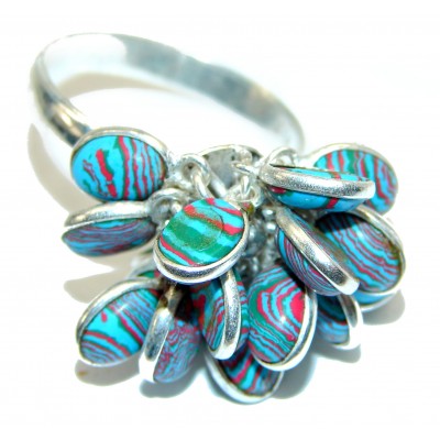 Blue Rainbow Calsilica .925 Sterling Silver handcrafted ring size 11