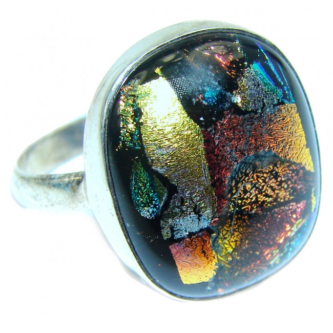 Mystical Night Dichroic Glass .925 Sterling Silver handcrafted Ring s. 10