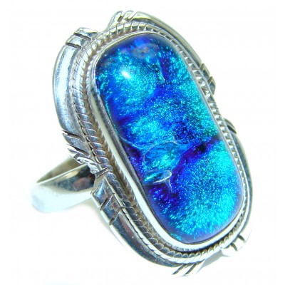 Mystical Night Dichroic Glass .925 Sterling Silver handcrafted Ring s. 8