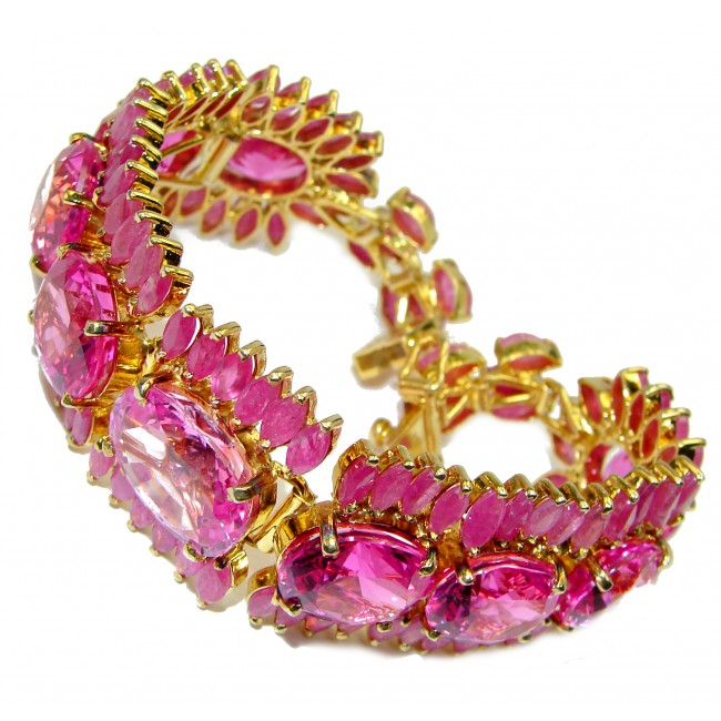 Pink Dream authentic Pink Topaz Ruby 14K Gold over .925 Sterling Silver handcrafted HUGE Bracelet