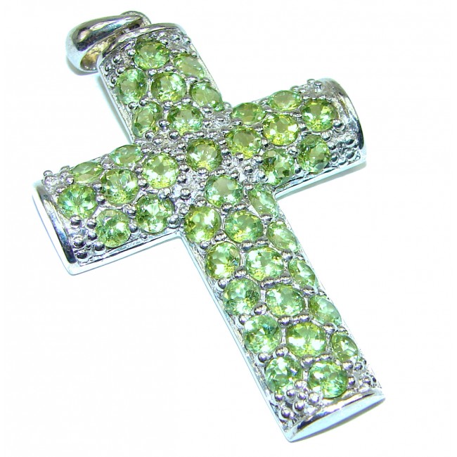 Amazing NATURAL Peridot Cross .925 Sterling Silver handcrafted pendant