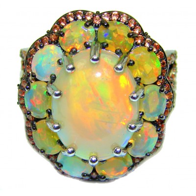 EVOLUTIONARY BEAUTY Genuine 14.5 carat Ethiopian Opal 18K Gold over.925 Sterling Silver handmade Ring size 9