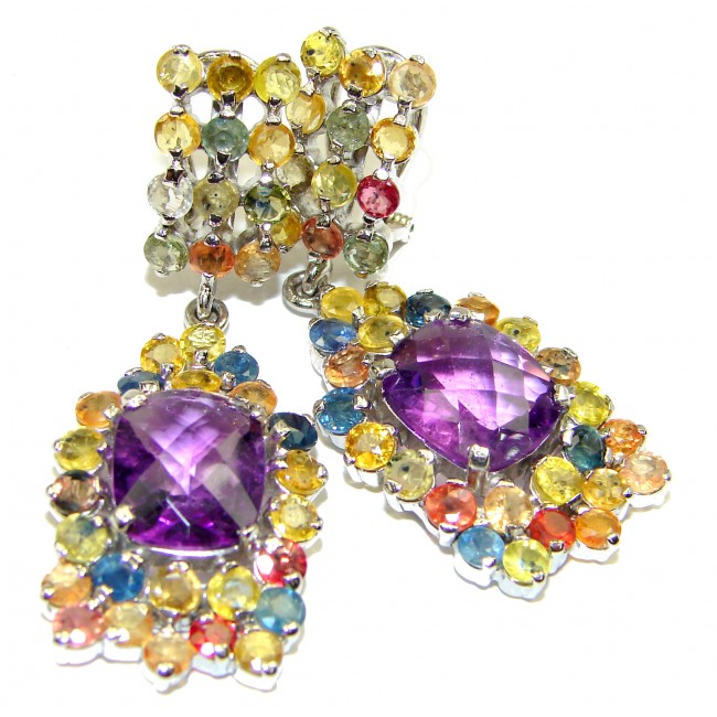 Exclusive Amethyst Sapphire .925 Sterling Silver HANDCRAFTED Earrings
