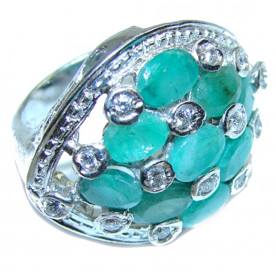 32.5 carat Spectacular Emerald .925 Sterling Silver handmade ring s. 7 1/4