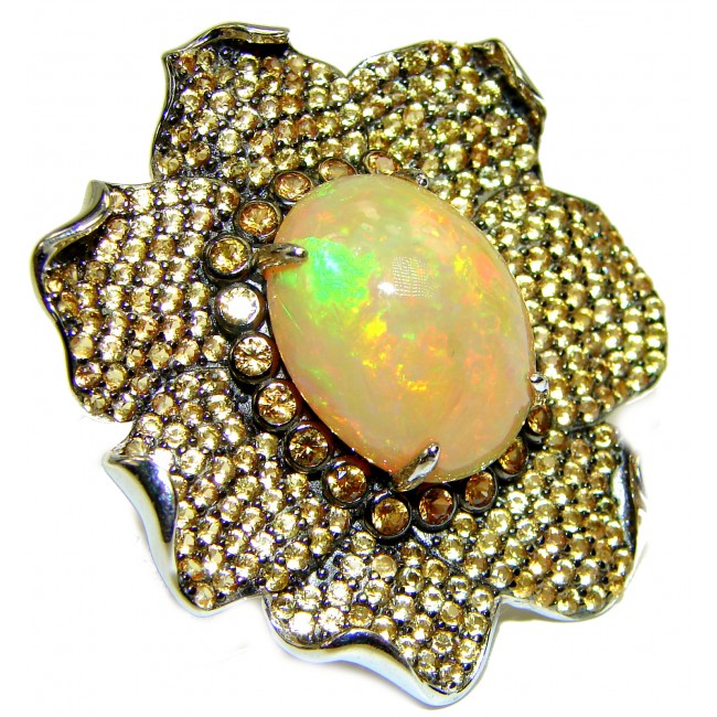 Fire Queen Genuine 12.5 carat Ethiopian Opal 18K Gold over.925 Sterling Silver handmade Ring size 7 1/4