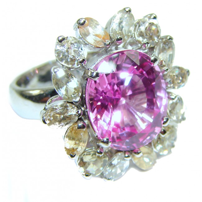 Huge Trillion cut Sweet Pink Topaz .925 Silver handcrafted Ring s. 9