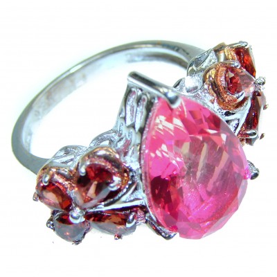 Genuine 25ct Pink Tourmaline color Topaz .925 Sterling Silver handcrafted ring; s. 7
