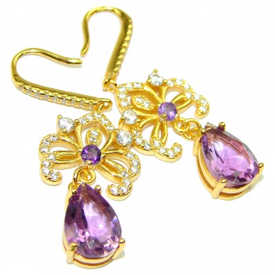 Amazing authentic Amethyst 14k Yellow Gold over .925 Sterling Silver earrings