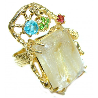 Best quality Golden Rutilated Quartz 18K Gold over .925 Sterling Silver handcrafted Ring Size 9