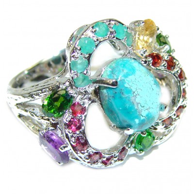 Green Hills Authentic Turquoise Emerald .925 Sterling Silver ring; s. 7 1/2